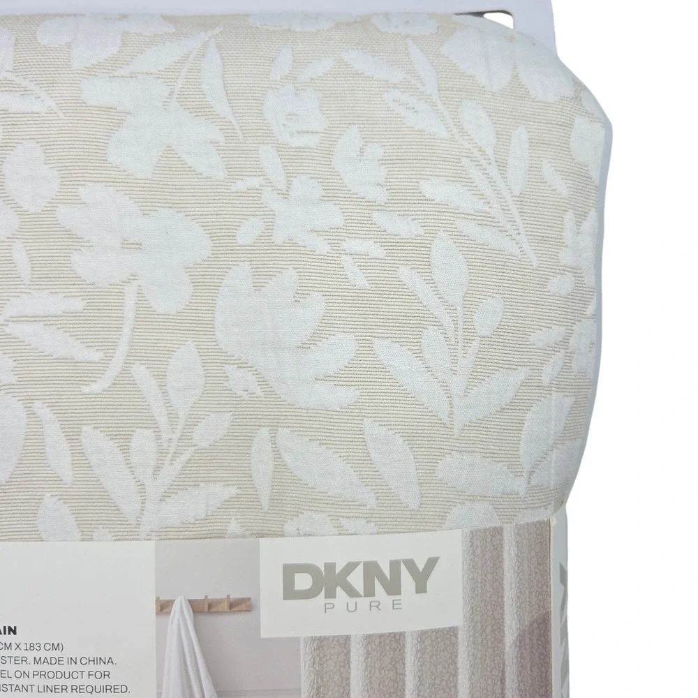 DKNY Pure New Shaded Floral Shower Curtain 72x72 Jacquard Beige and Off White